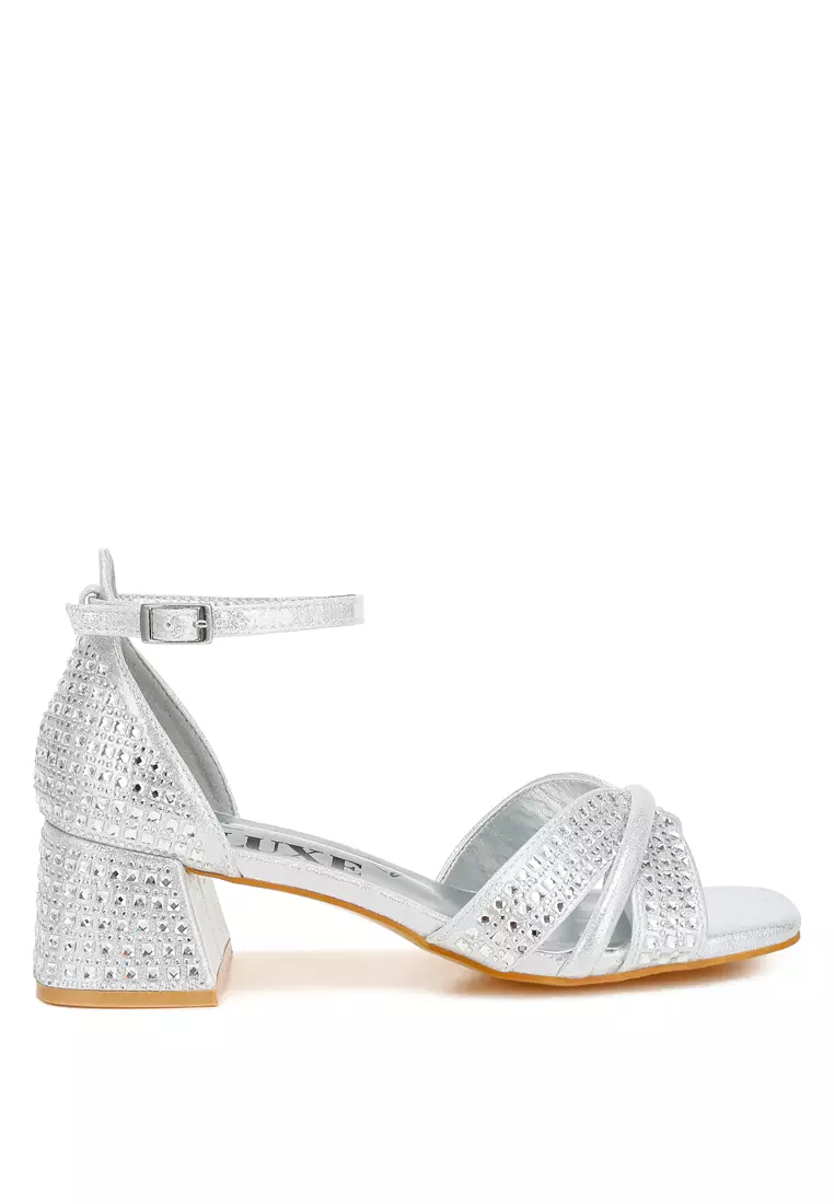 Buy London Rag Low Block Heel Rhinestone Sandals in Silver 2025