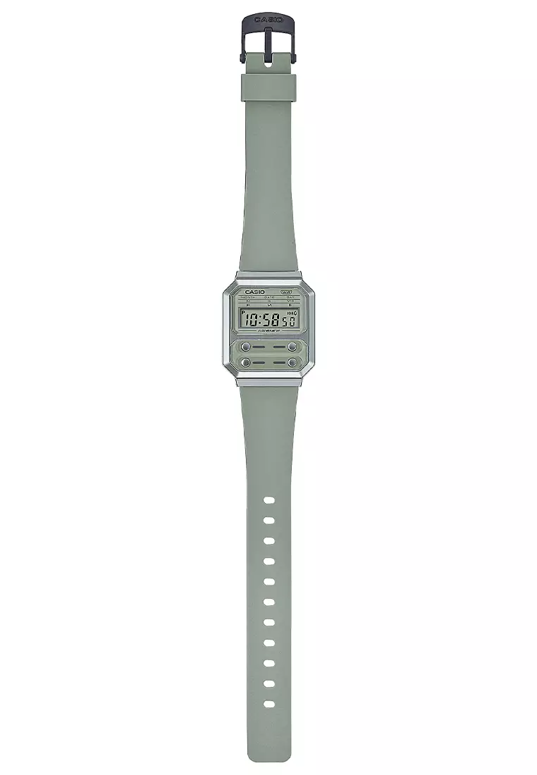 Jam Tangan Casio General A100WEF-3ADF Illuminator Vintage Digital Dial Sage Green Resin Band
