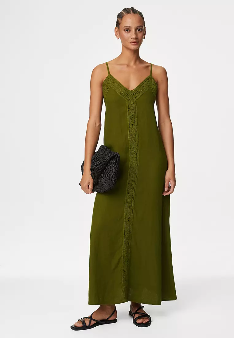 Linen Rich V-Neck Strappy Midaxi Slip Dress