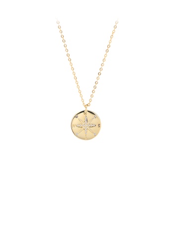 Glamorousky white 925 Sterling Silver Plated Gold Simple Fashion Compass Geometry Pendant with Cubic Zirconia and Necklace FC845AC064A49BGS_1