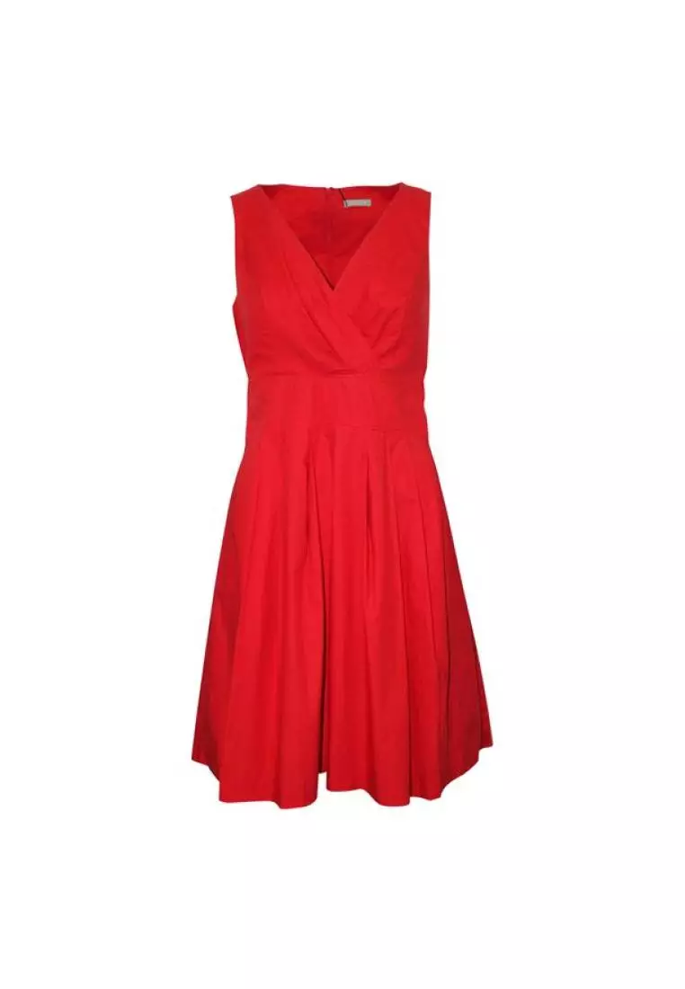 Red v top neck cocktail dress