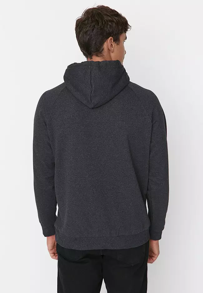Dark grey melange Sherpa-padded hoodie - Buy Online
