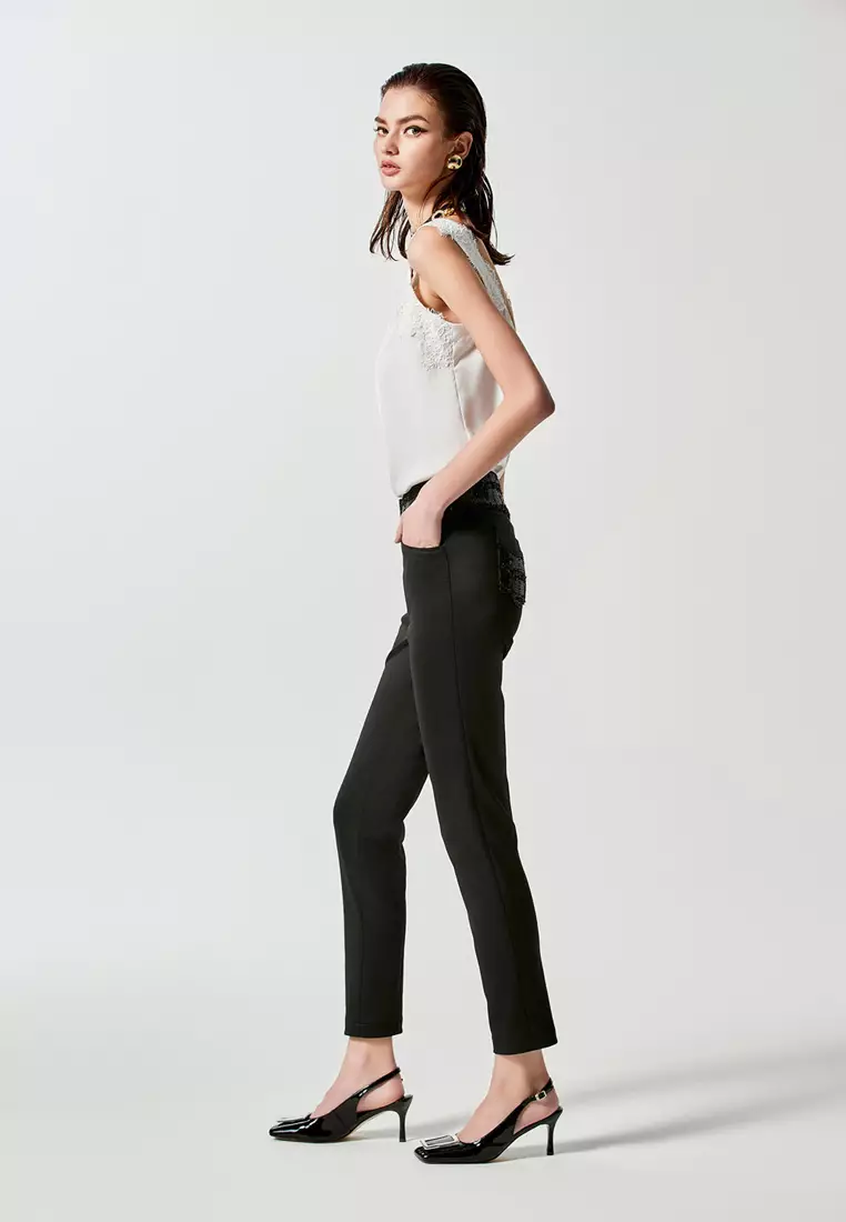 Sequin Slim Fit Black Pants