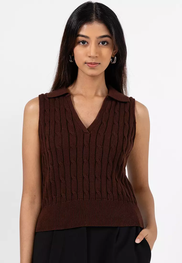 Erin Collared Cable Knit Top