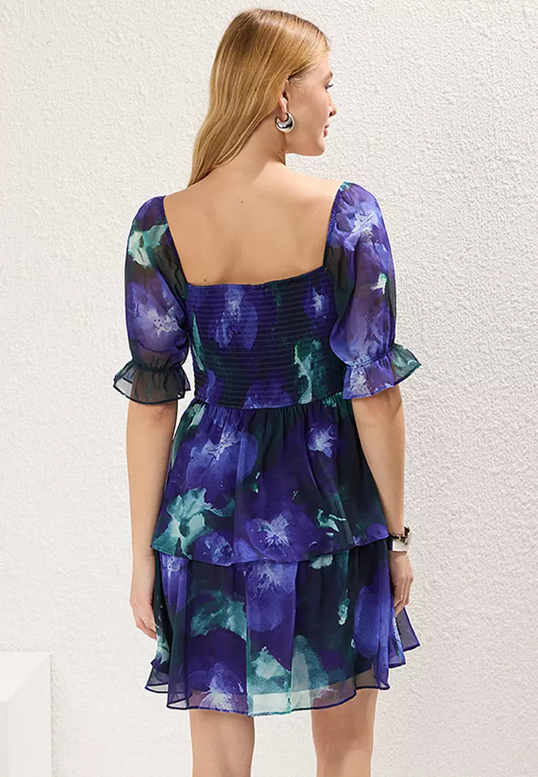 花卉印花迷你梭織連身裙