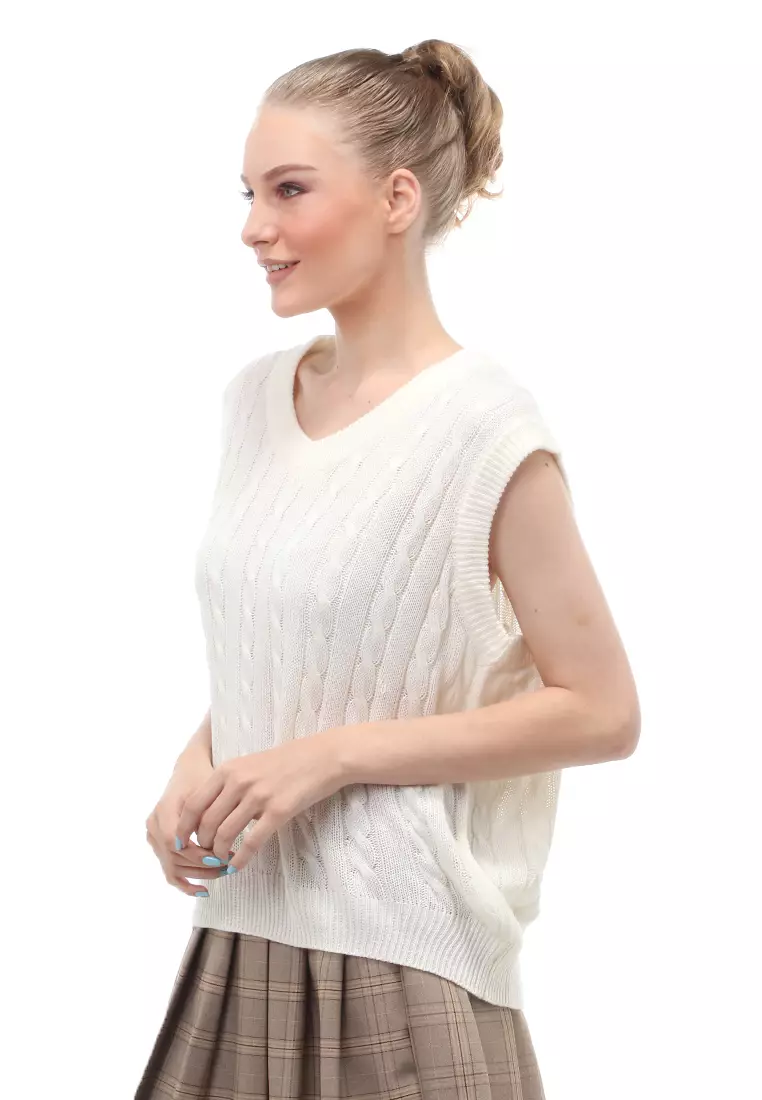 Urice Vest Rajut Atasan Wanita V-neck Sleeves Design Elegant - BW