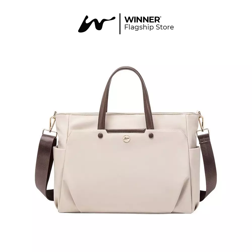 WINNER Tas Laptop 14 inch Bahu Selempang Nilon Oxford Anti-Air Wanita Korean Style Bag (T14-003) - Warna Khaki 14 inch