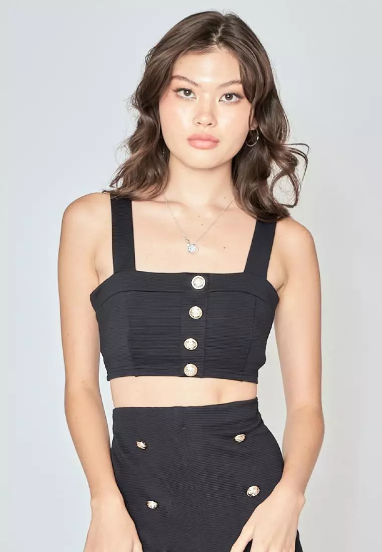 Black strap buttons online skirt