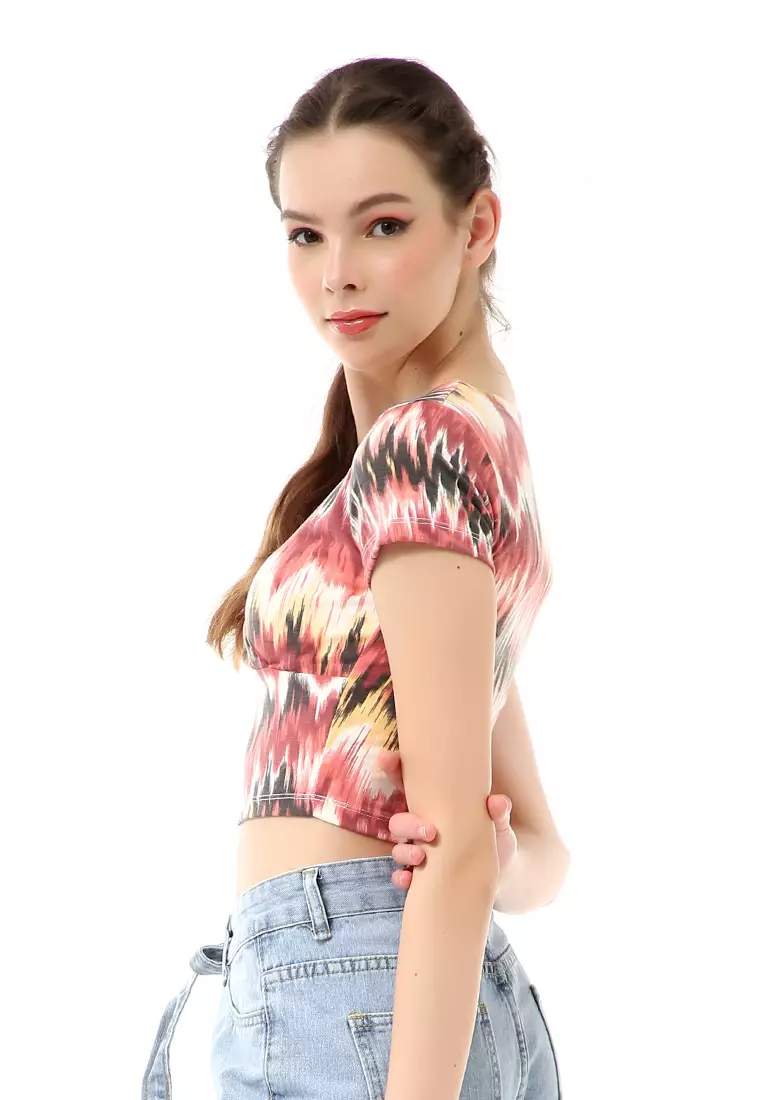 Cerise Atasan Wanita Crop Top T-Shirt Simple Girly Kaos Lengan Pendek Material Pisky Terry ORIGINAL - Coral