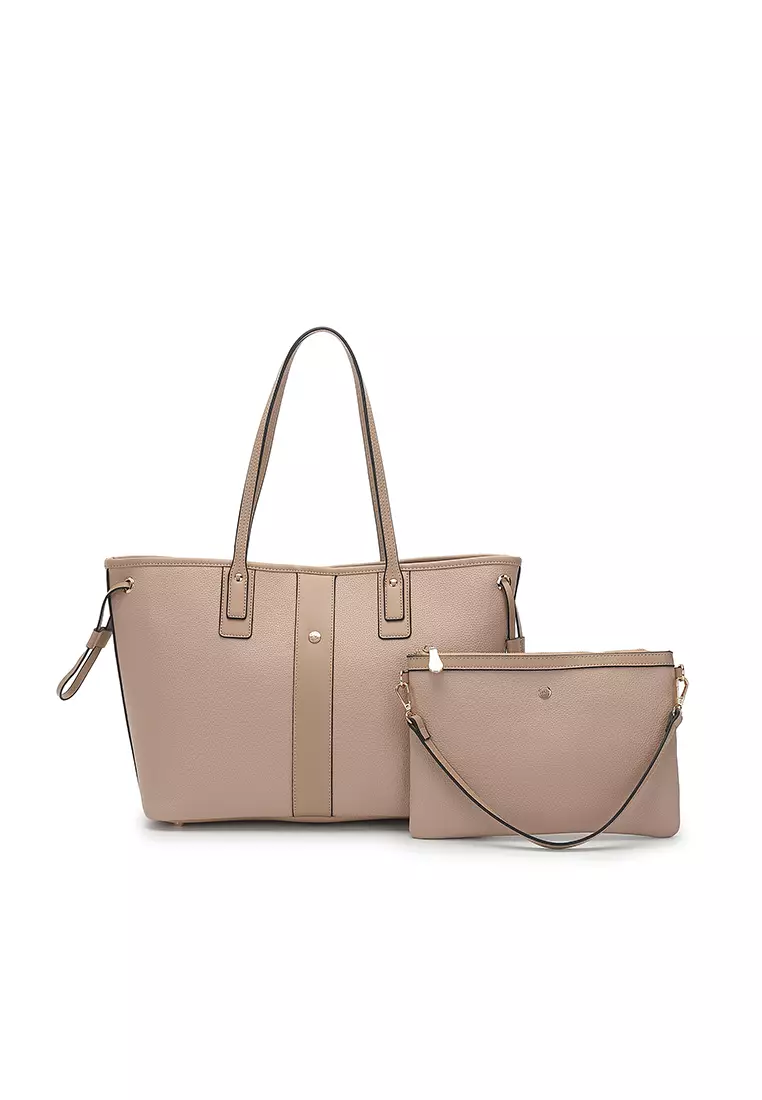 2-in-1 Tote Bag & Top Handle Bag - Beige