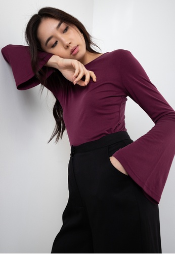 Origin by Zalora red Flare Sleeve Top made from Tencel E5695AA62AE192GS_1