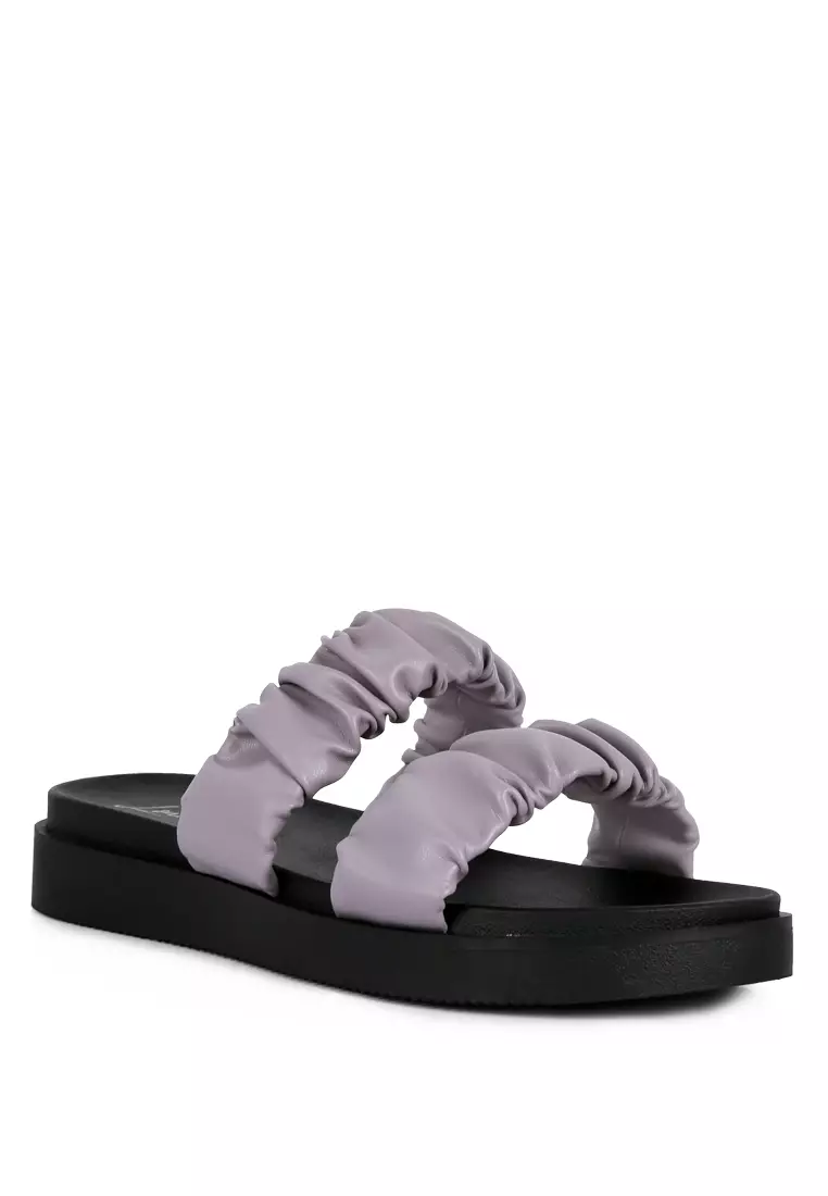 Purple Faux Leather Ruched Strap Platform Sandals
