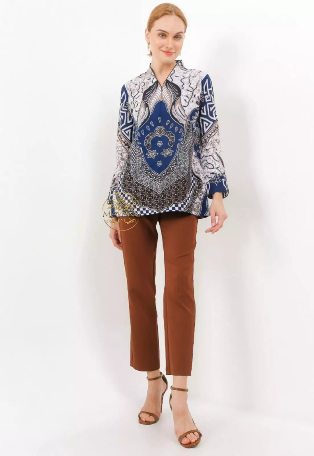 Blouse Batik Bagaskara Navy Premium Slimfit Elegant