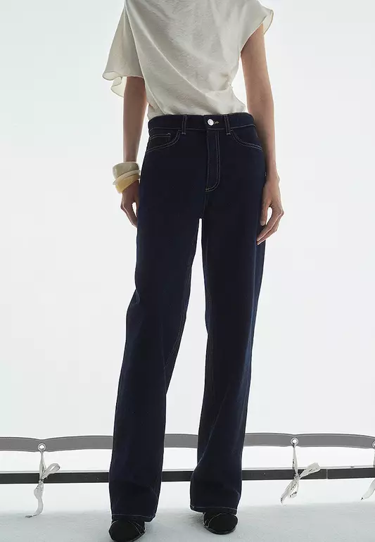 High-Waisted Straight-Fit Rinse-Wash Jeans