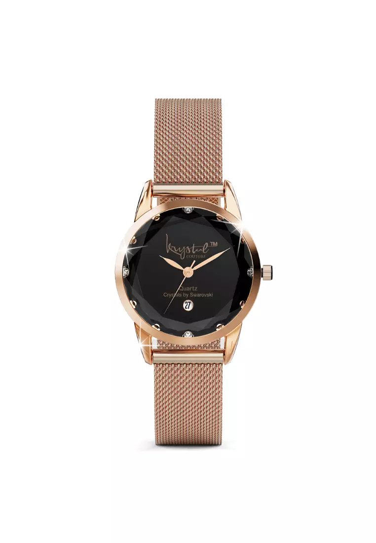 Krystalline Sleek Rose Gold Black Watch Embellished With SWAROVSKI® Crystals