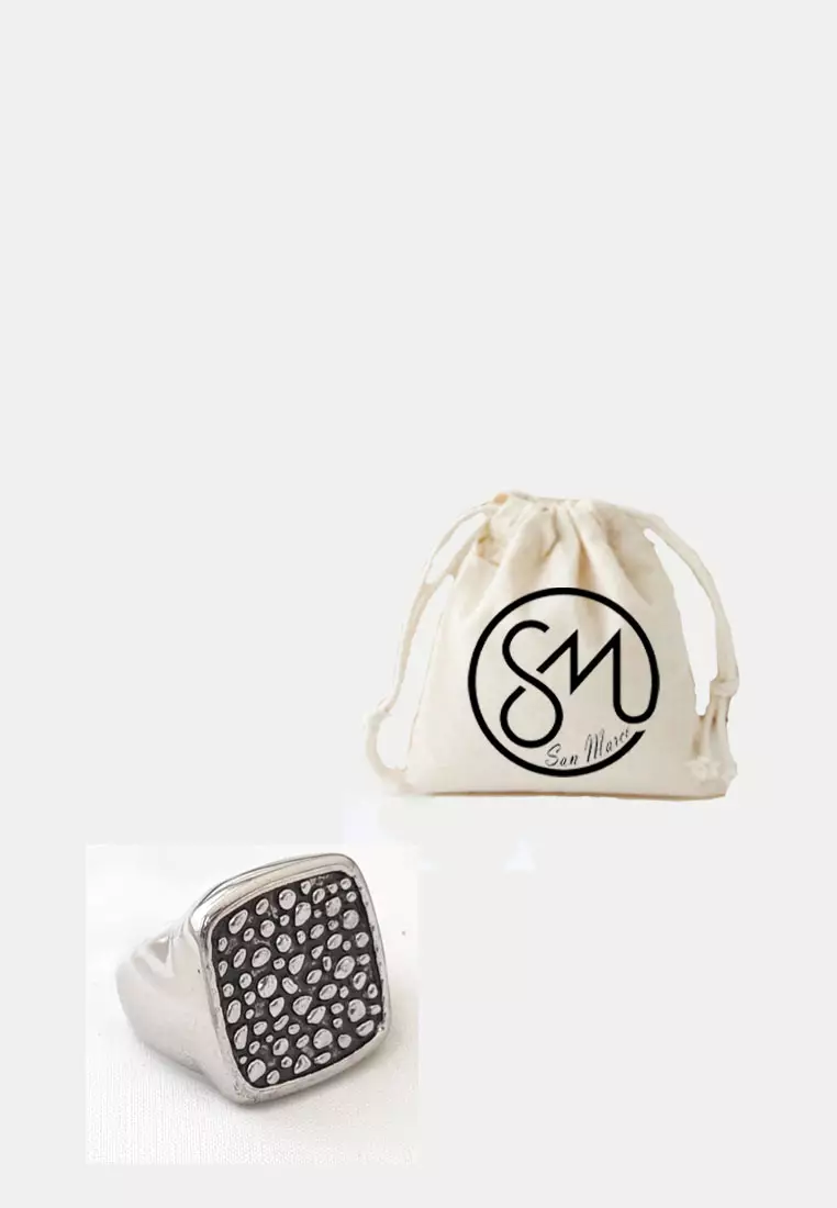 Accessories Pria Pave Design Square Statement Premium Stainless-Steel Cincin Pria Ring Silver