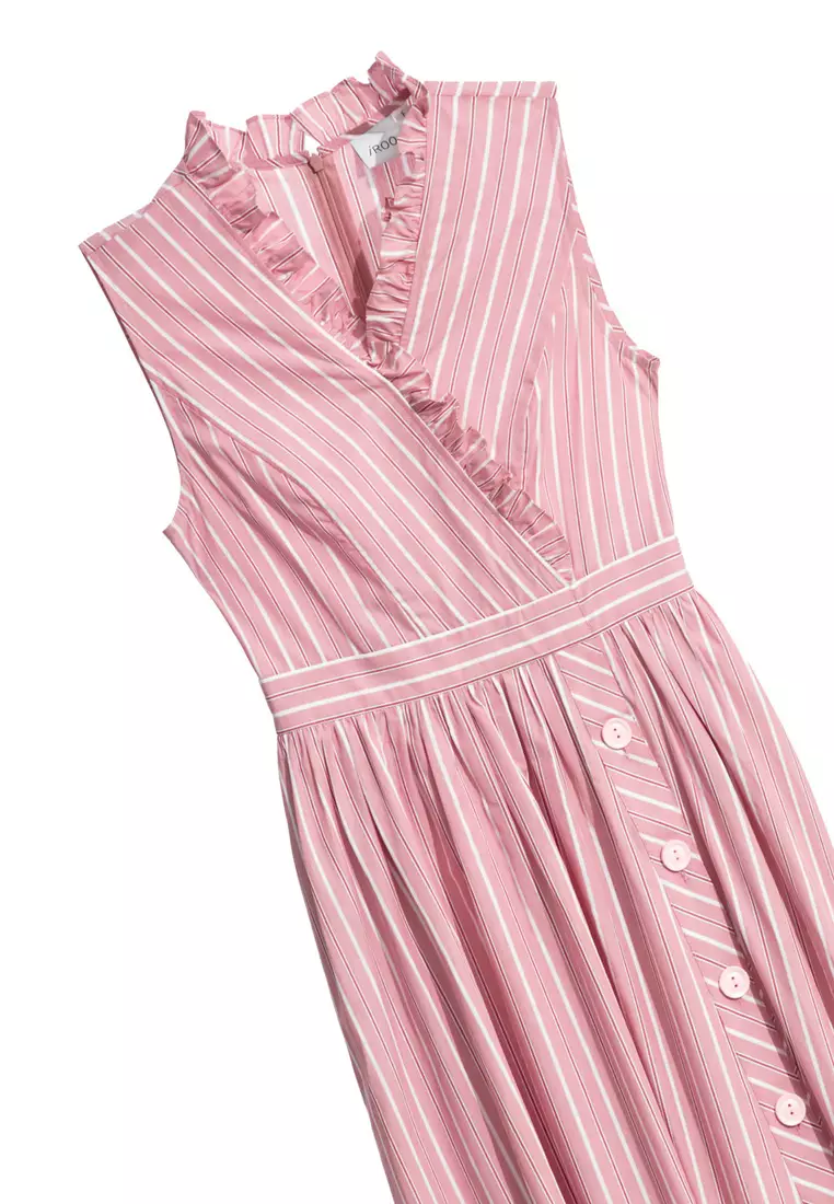 Stripe Print Ruffle Detail Dress