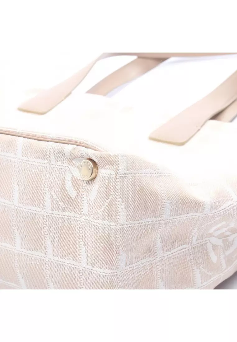 Pre-Loved Chanel New travel line MM Handbag tote bag nylon canvas beige gold hardware