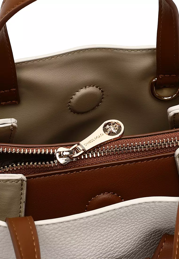 Women's Top Handle Bag / Sling Bag / Crossbody Bag / Shoulder Bag (Tas Tangan Wanita / Tas Selempang Wanita / Tas Bahu Wanita) - Krem / Cokelat