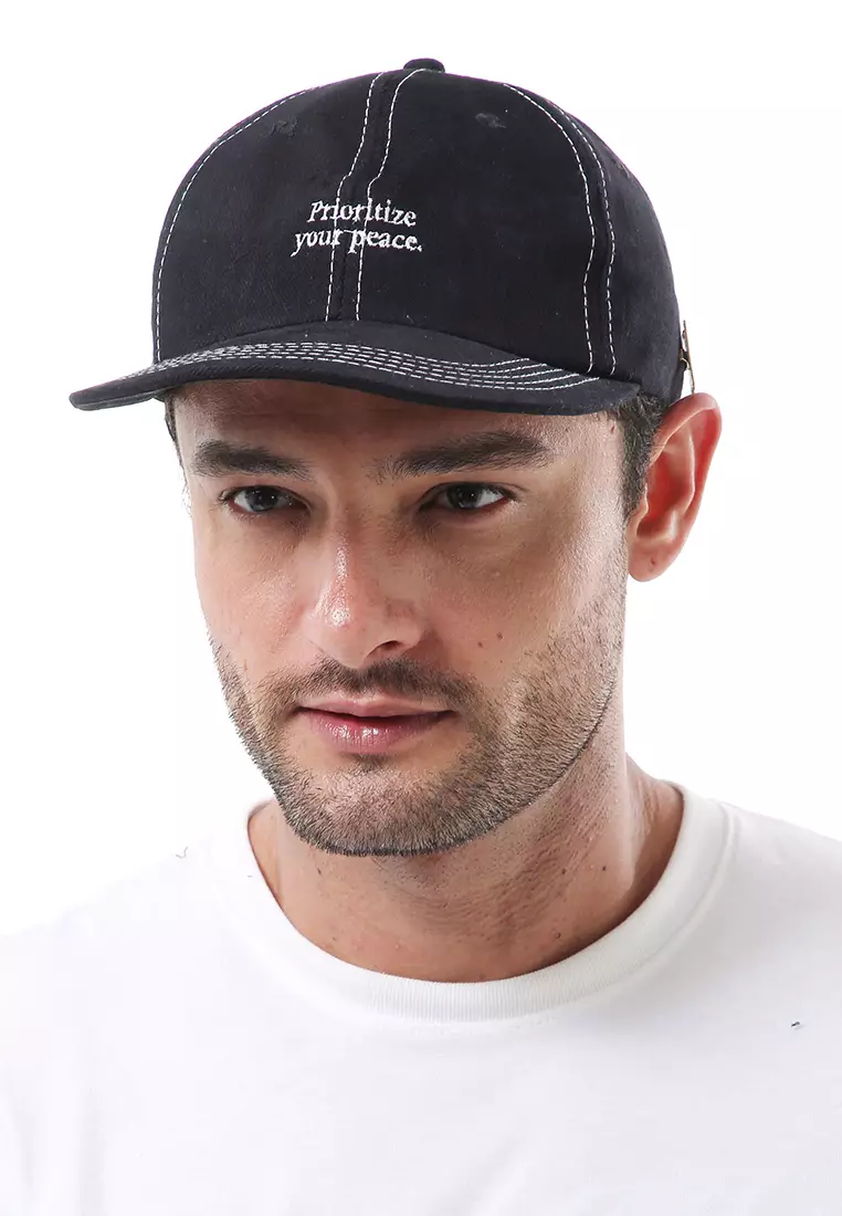 Drsh Aksesoris Fashion Topi Baseball Caps Unisex Desain Bordir Prioritize Material Rafel Denim ORIGINAL - Black
