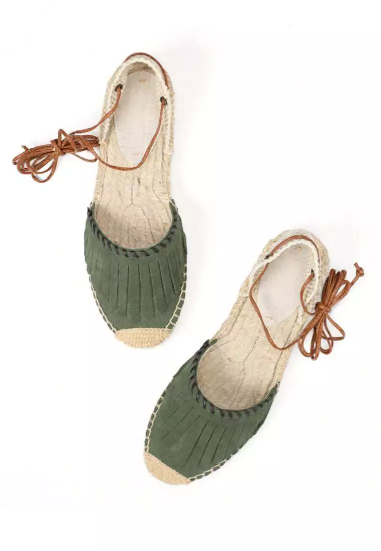 Lace Up Tassel Cow Suede Sandals HB007