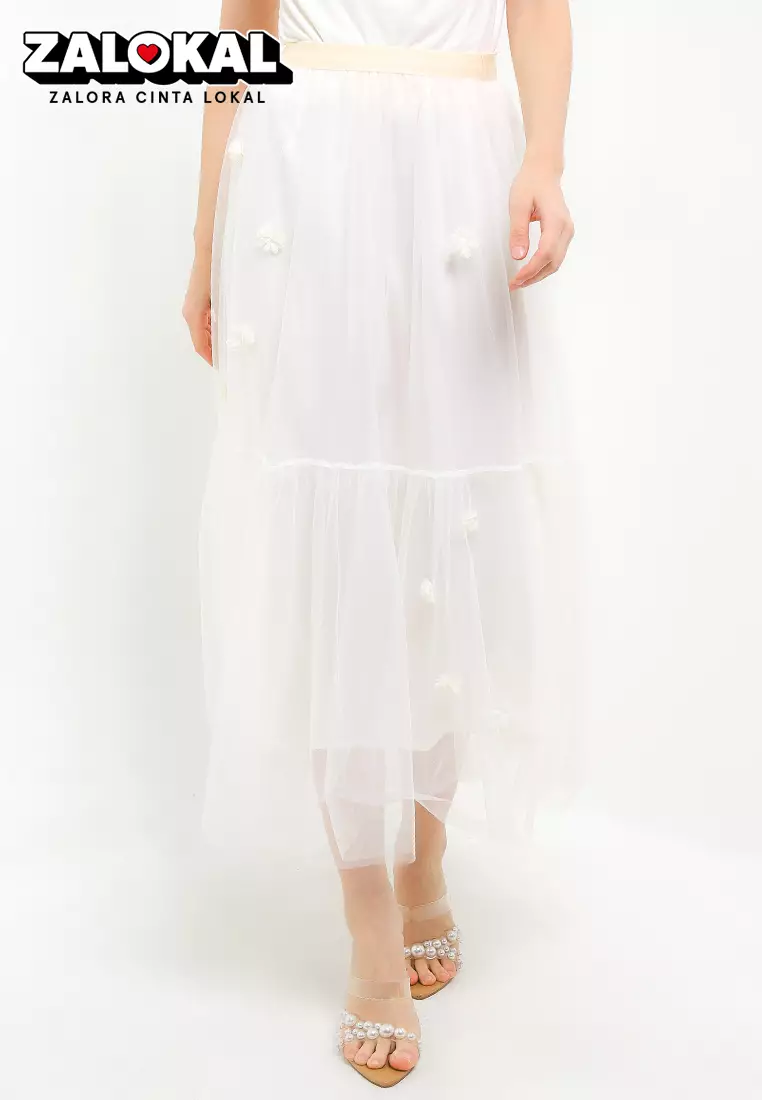 Rossette Detail Tulle Skirt