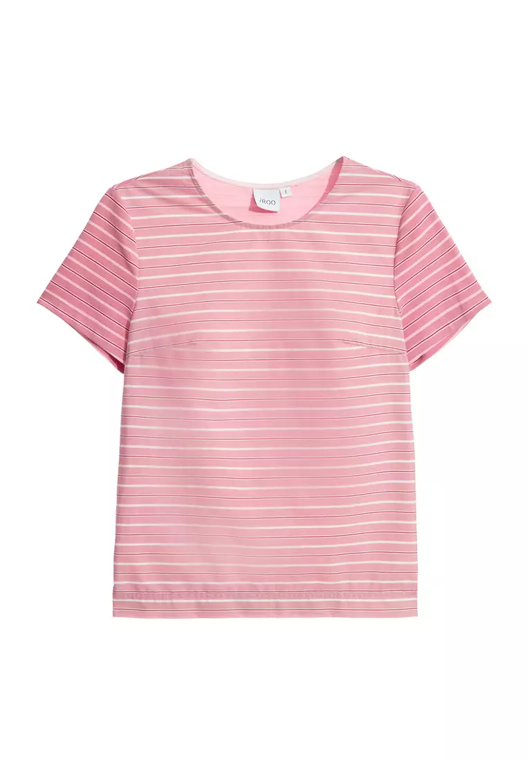 Stripe Print Short Sleeve Pink Top
