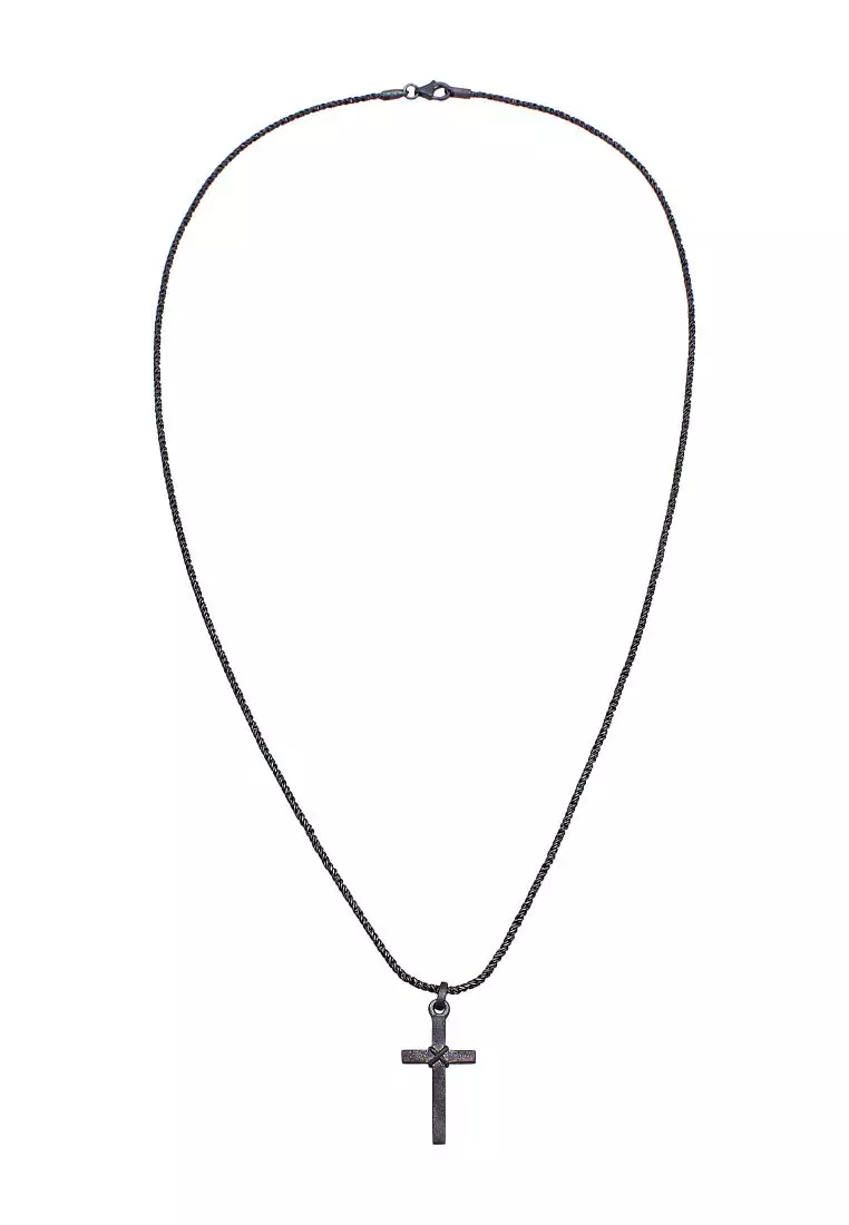 EXCLUSIVE Kalung Perhiasan Perak 925 Pria Cord Cross Religion Oxide