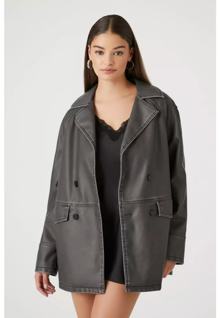 Faux Leather Double Breasted Jacket