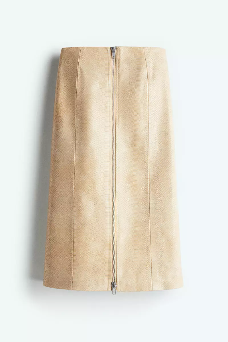 Coated zip-front skirt