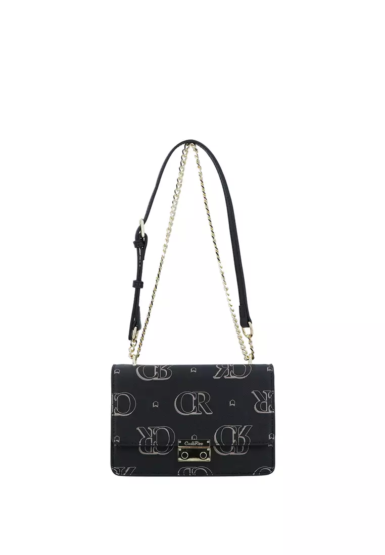 Carlo Rino Black Logogram 2 Way Flap Bag ZALORA