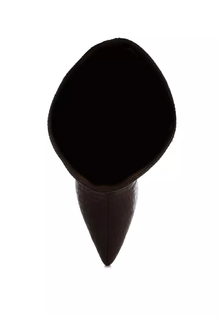 Woven Faux Leather Boots in Chocolate