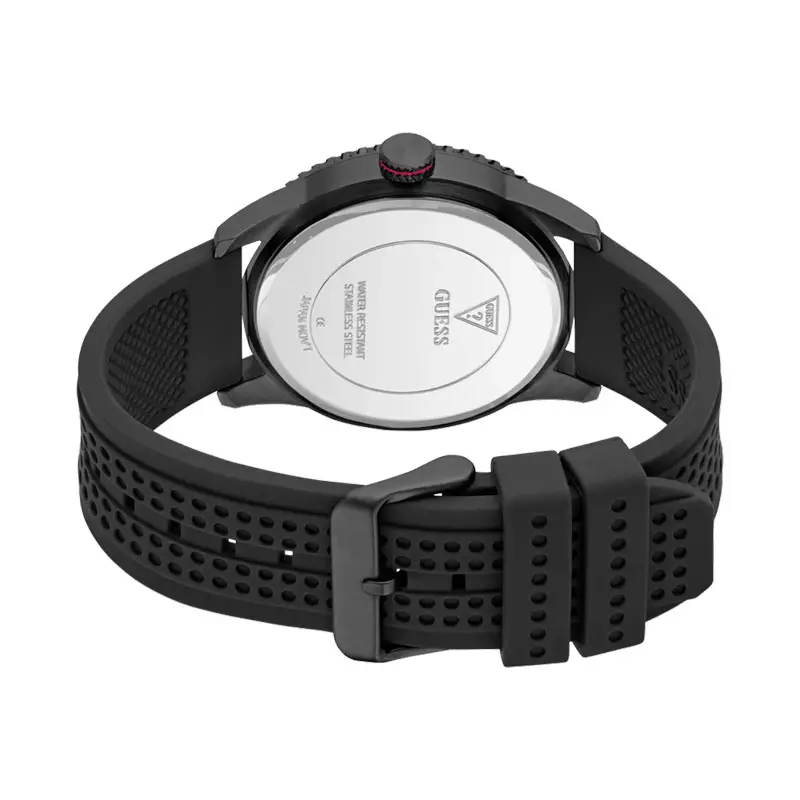 Jam Tangan Pria Guess Varsity G GW0890G2 Men Analog Black Dial Black Silicone Strap