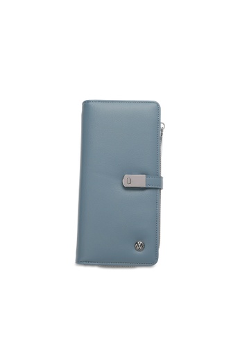 Volkswagen blue Women's RFID Magnet Button Bi Fold Leather Long Wallet / Purse F1409ACB9FDB4BGS_1