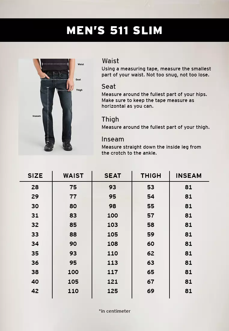 Levis 511 size chart cheap