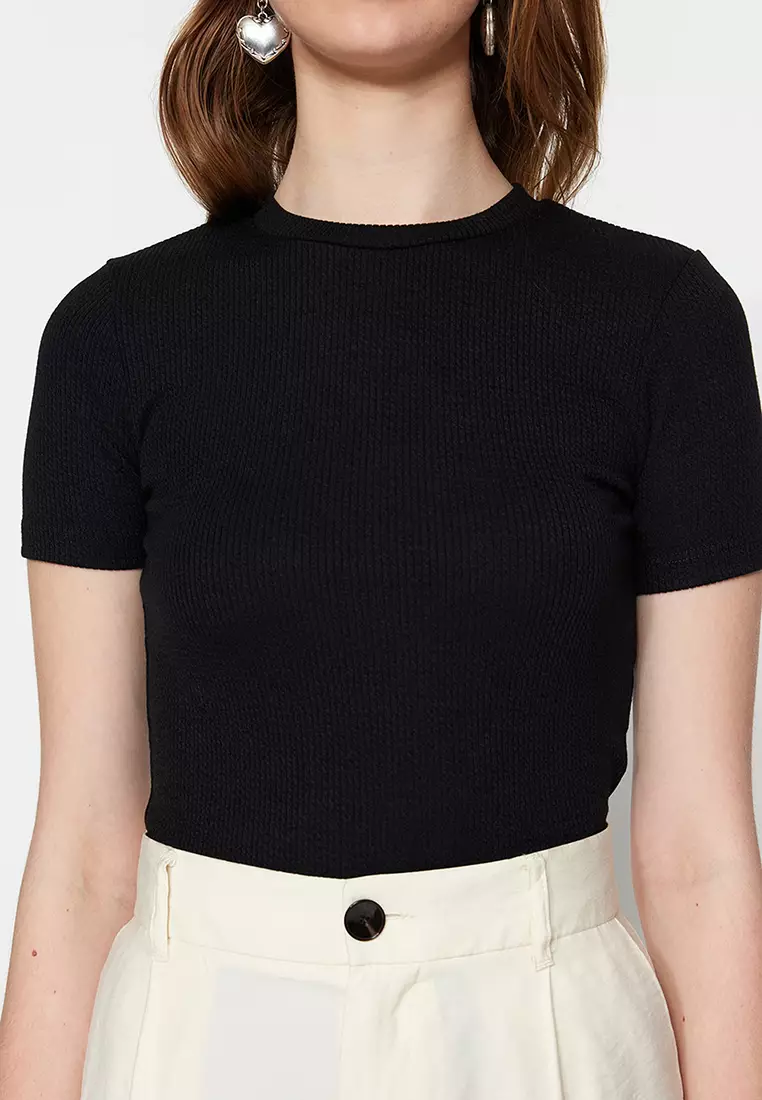 Half Sleeves Knitted Body Tunic with Snap Fastener