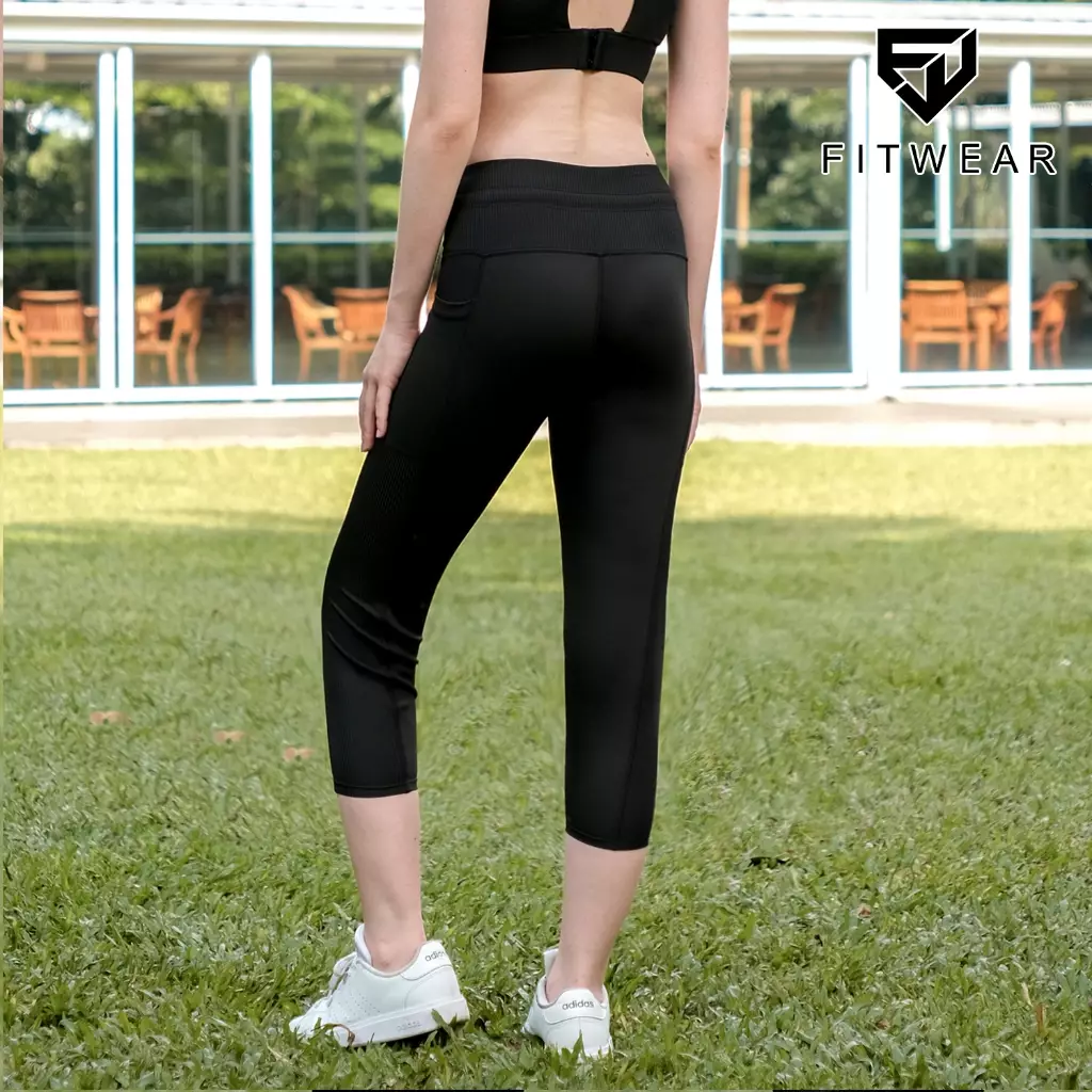 Fitwear - Legging Olahraga Wanita LAYLA ACTIVE POCKET 7/8 - BLACK WAIST TIE