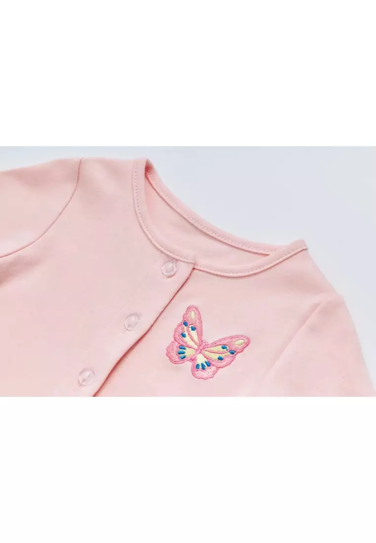 嬰兒女孩粉色花卉連體衣連粉色開襟羊毛衫 兩件套裝