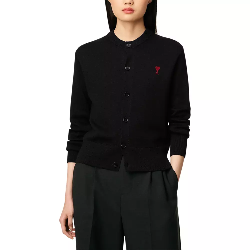 Ami De Coeur Cardigan In Merino Wool Knit Black