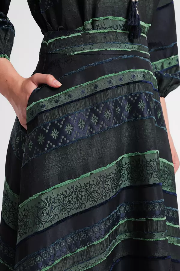 MINIMAL - Aisha - Rok Midi A Line Bertekstur - Navy