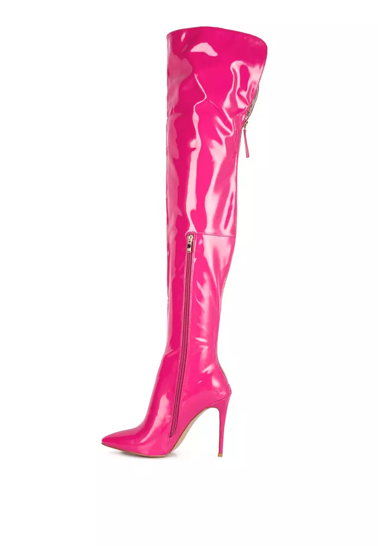 Neon pink cheap thigh high boots