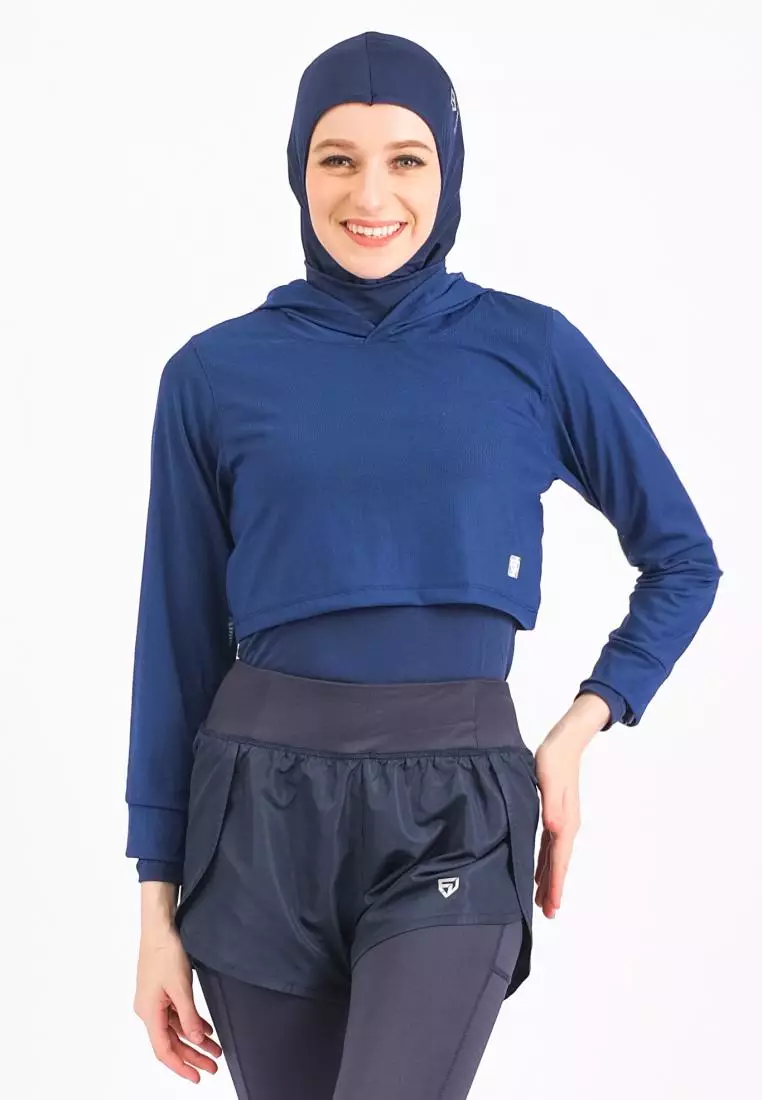Fitwear - Croptop Jaring / Mesh / Sheer Olahraga BRENDA OUTER HOODIE LS CRP - BLUE BERRY