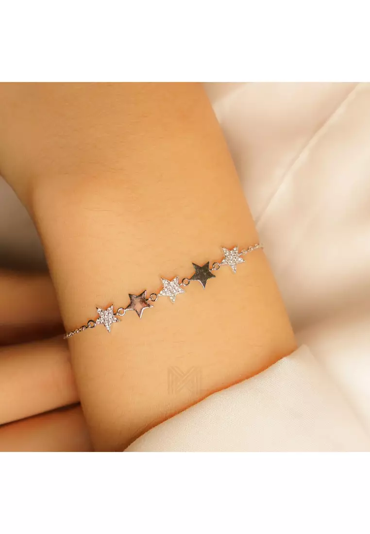 Match The Stars 5 Stars Cubic Zirconia Silver Bracelet with 925 Sterling Silver