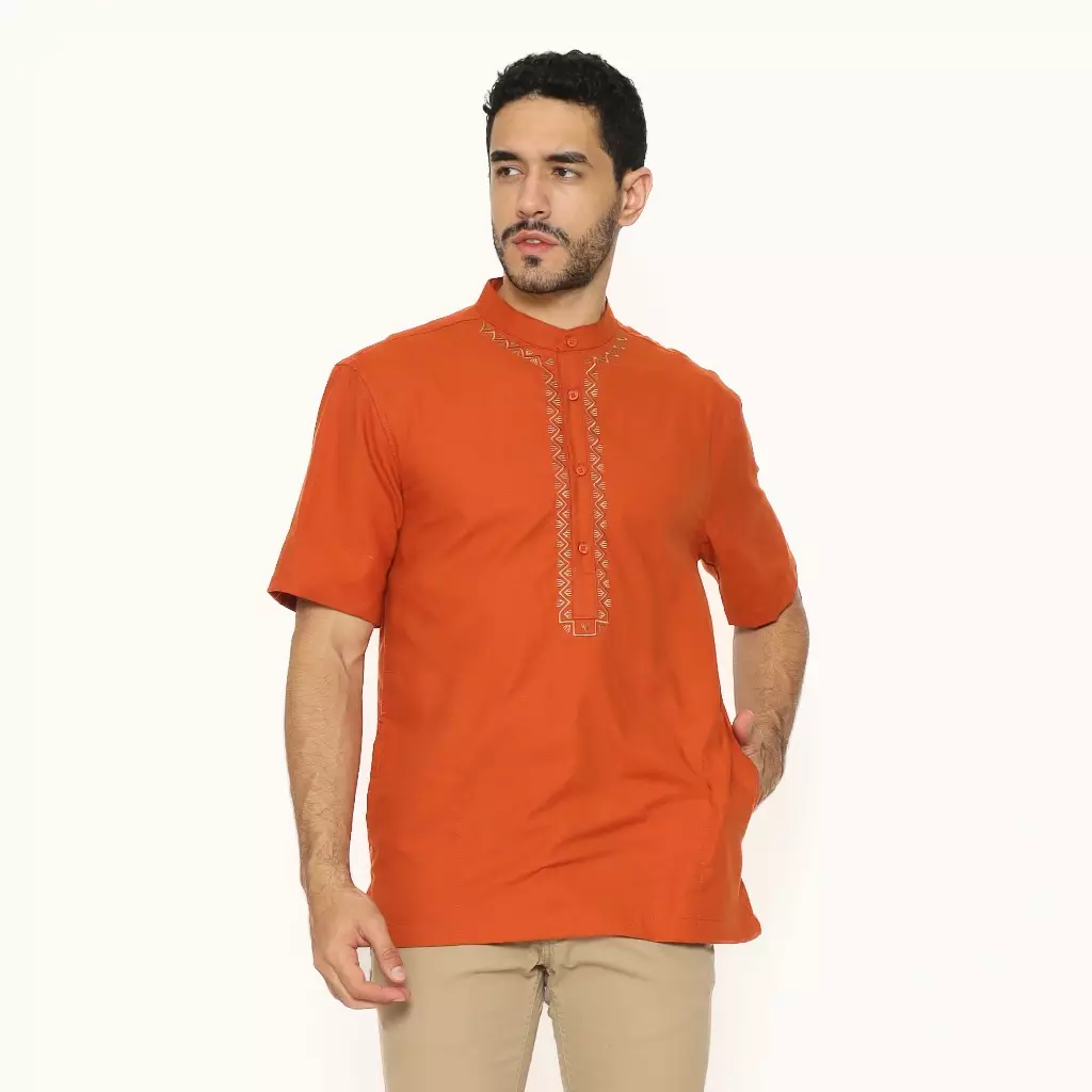 AMK Baju Koko Pria Lengan Pendek Bordir KK RAYYANKA S/S Terracota
