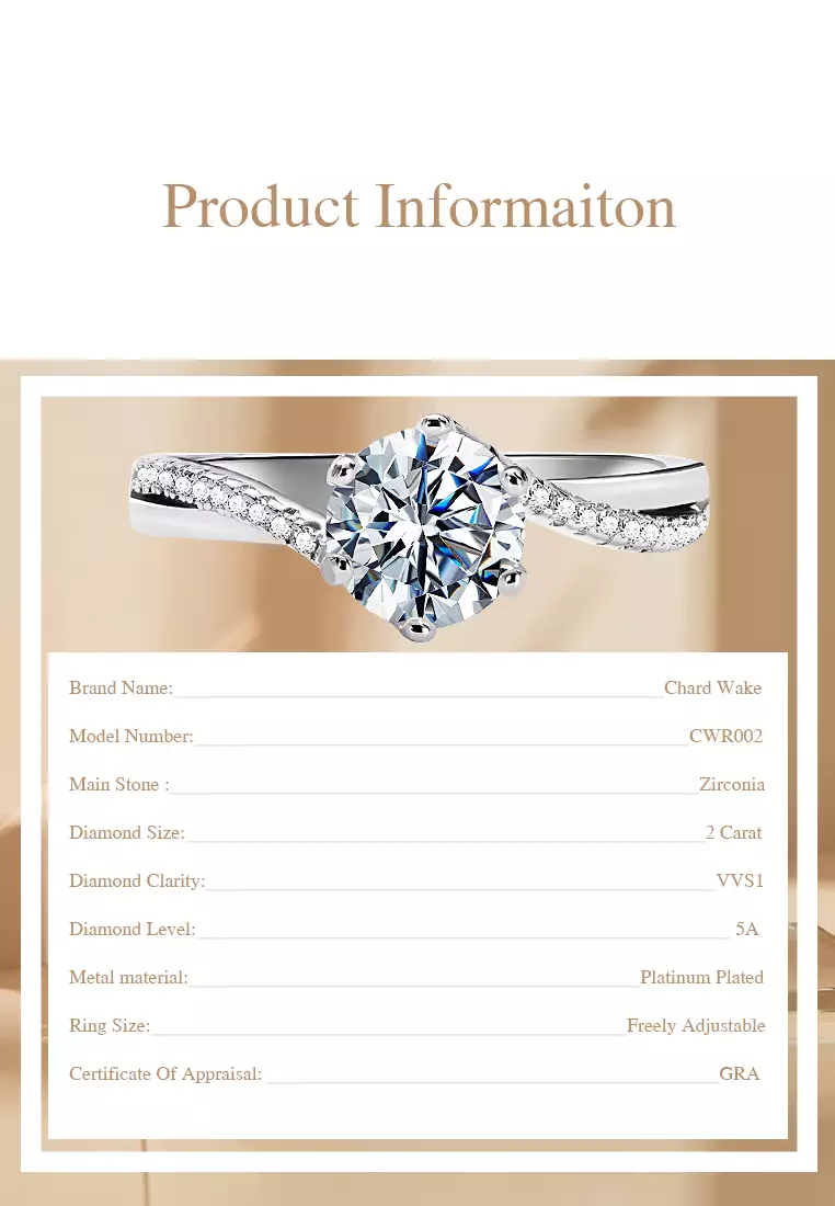 Cincin Wanita Original Aksesoris Adjustable Elegan 2 Karat Mewah Perhiasan Fashion