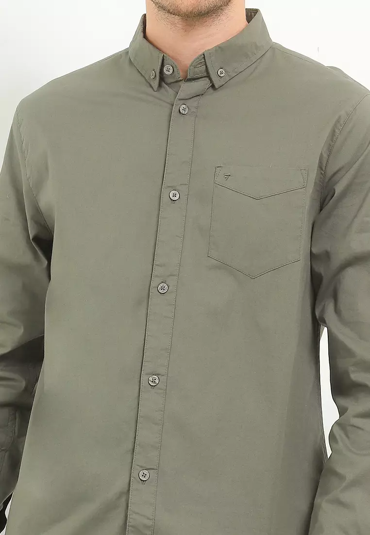 Kemeja Lengan Panjang Stretch Slim Fit - Olive