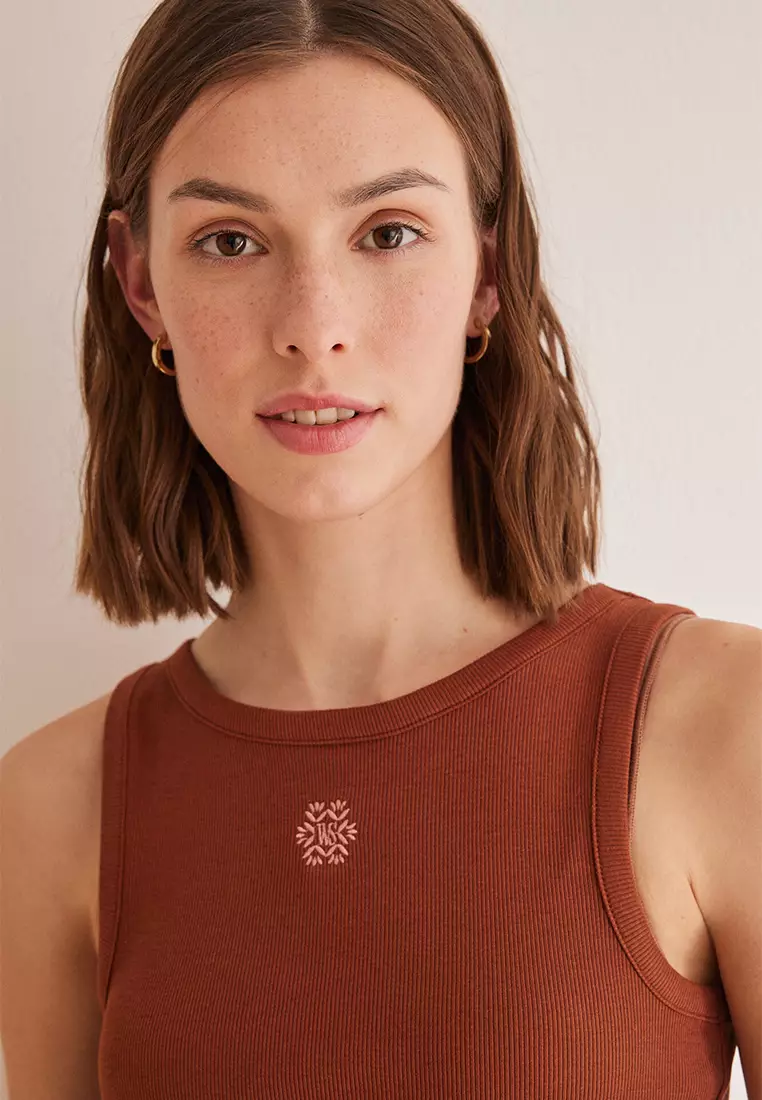 Brown Cotton Vest Top