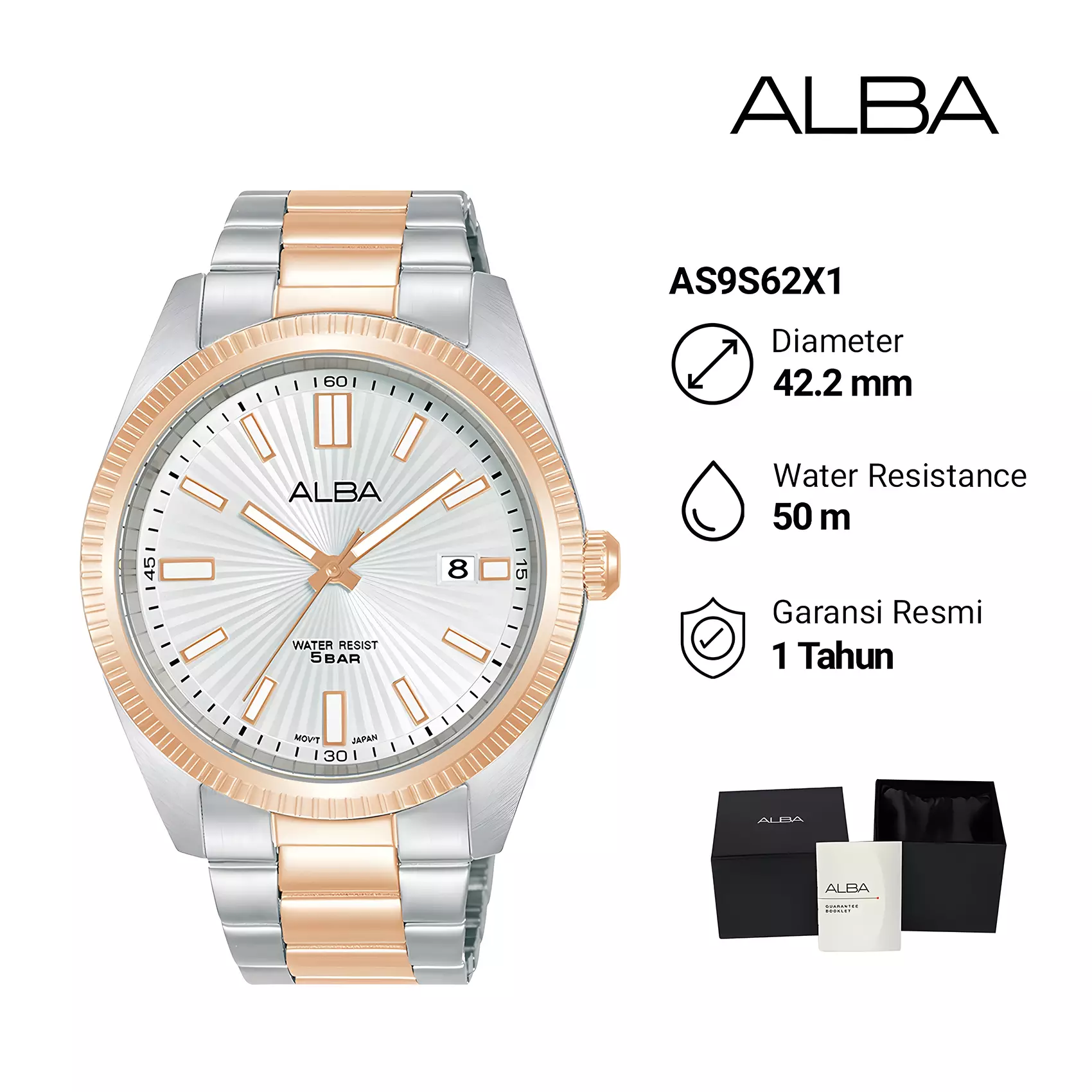 Alba Prestige - Jam Tangan Analog Pria - Silver  Rose Gold - All Stainless Steel - AS9S62X1