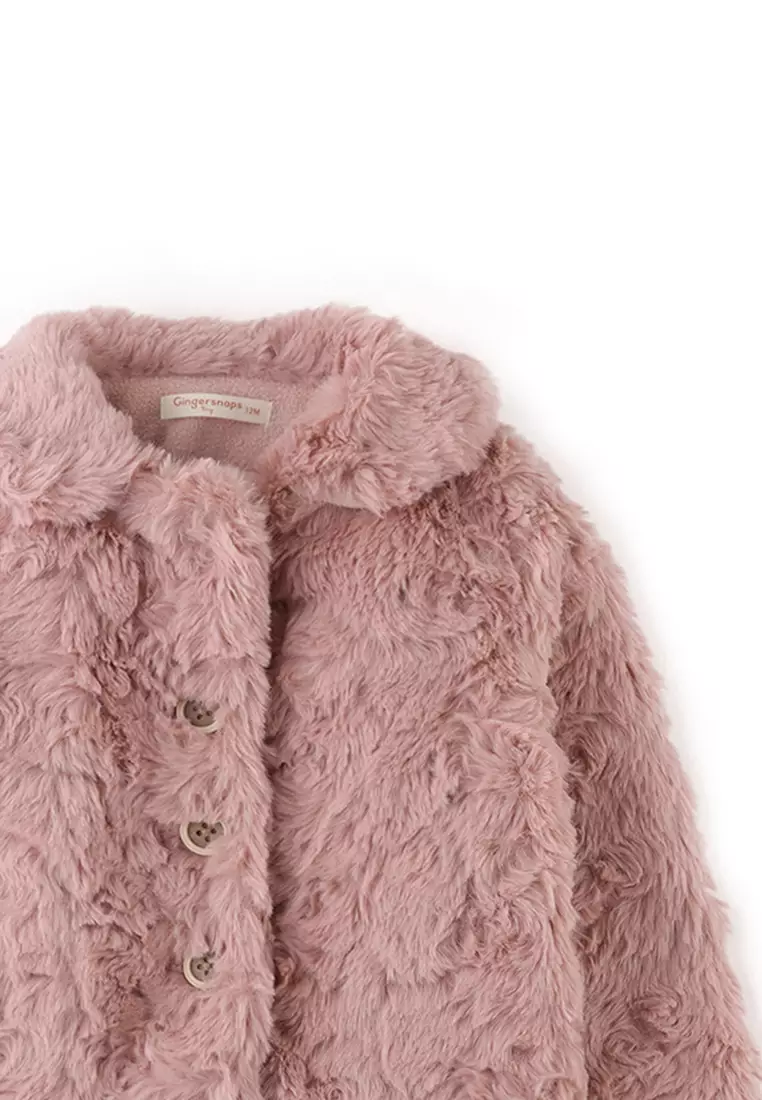 Baby Girls Faux Fur Coat With Collar