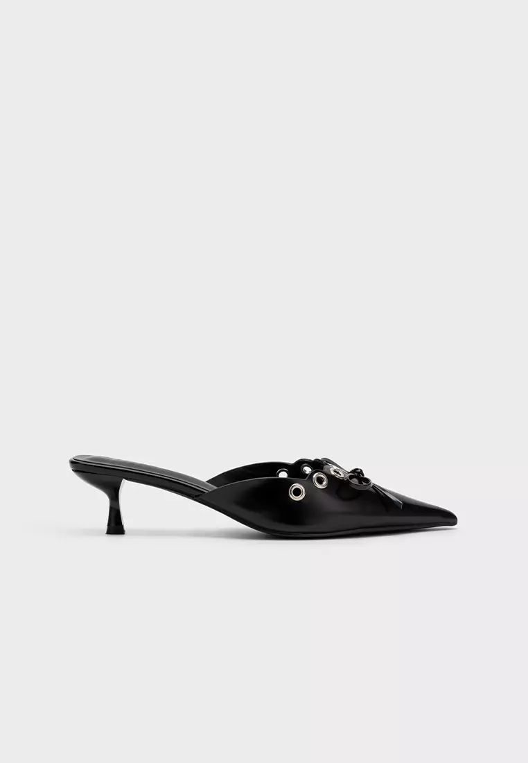Nose POINTED TOE EYELET EMBELLISHED MID HEEL MULE